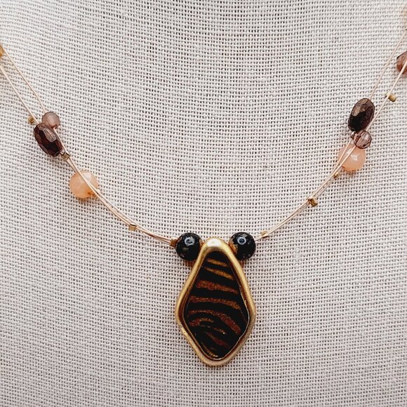 Vintage Chico's Animal Print Pendant Beaded Wire Necklace, 20 Inches - Picture 4 of 11